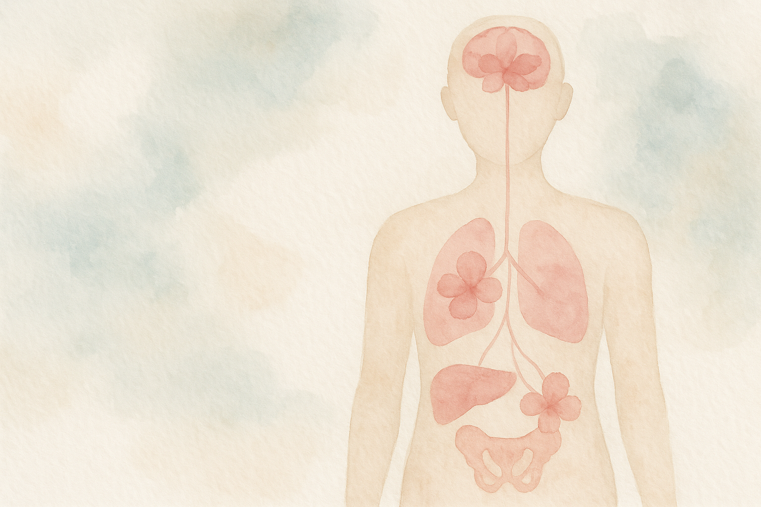 Watercolor: a soft human silhouette facing forward, painted 