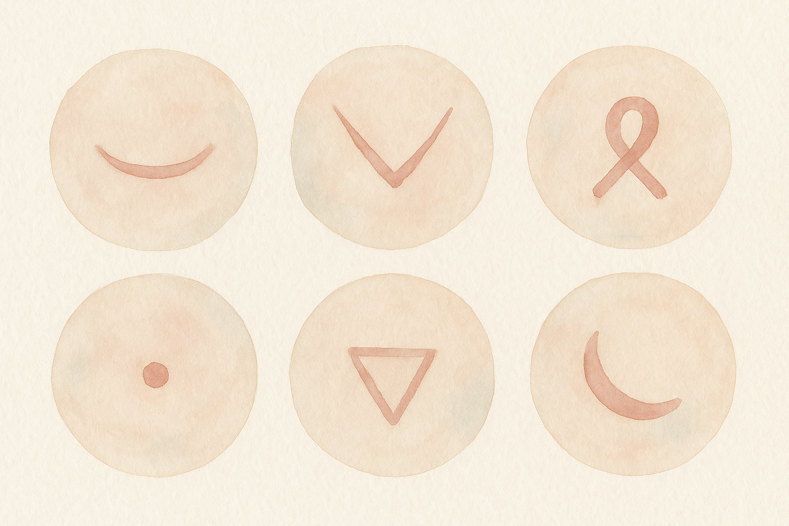 Watercolor: six small abstract circular illustrations arrang