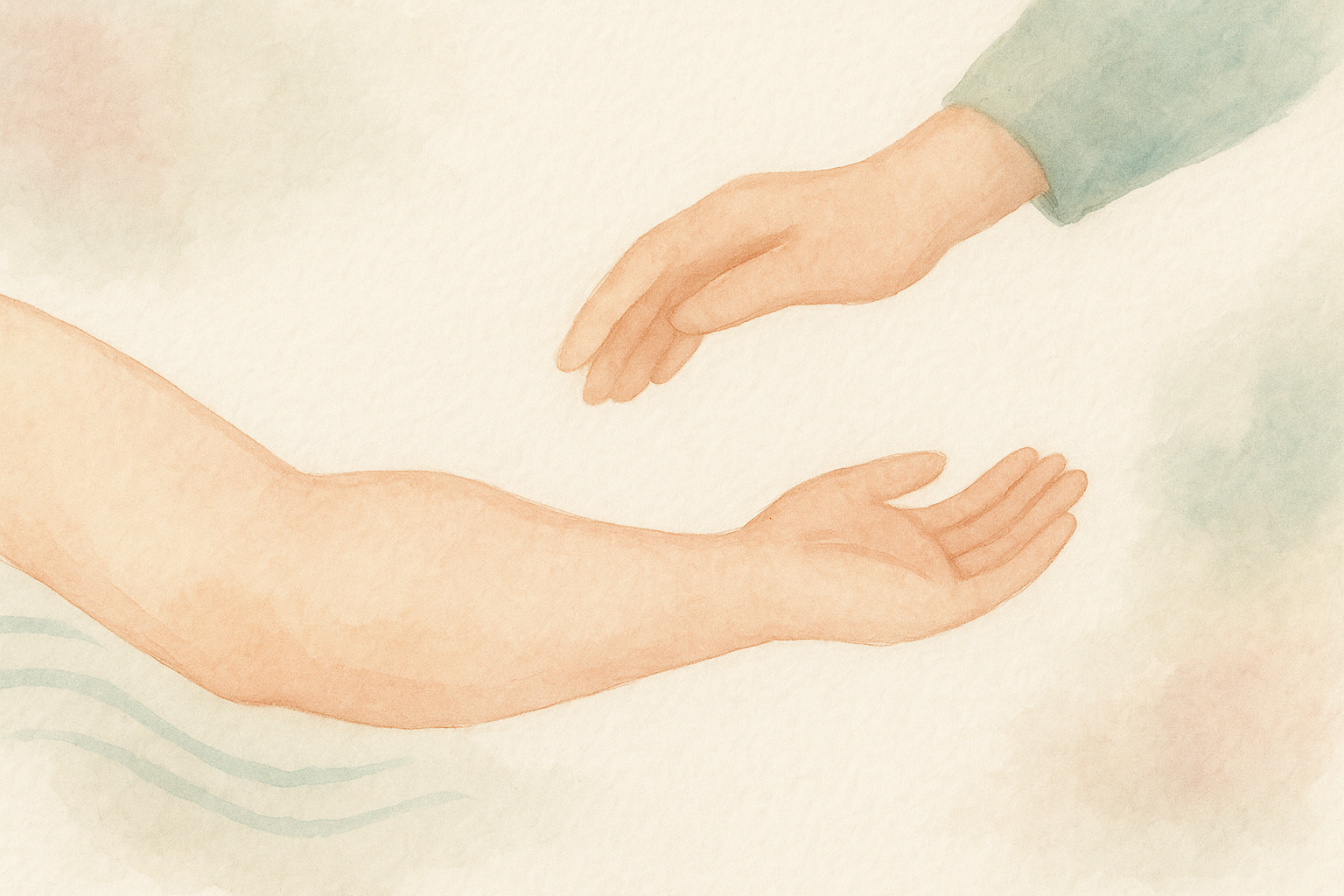 Watercolor: a single arm rendered in soft skin tone watercol