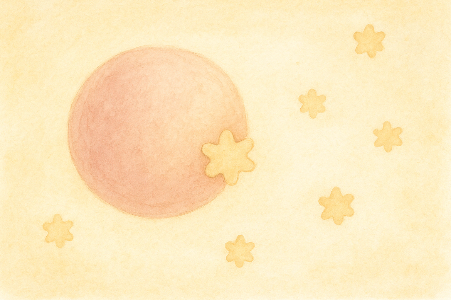 Watercolor: a large round soft pink sphere floating in warm 