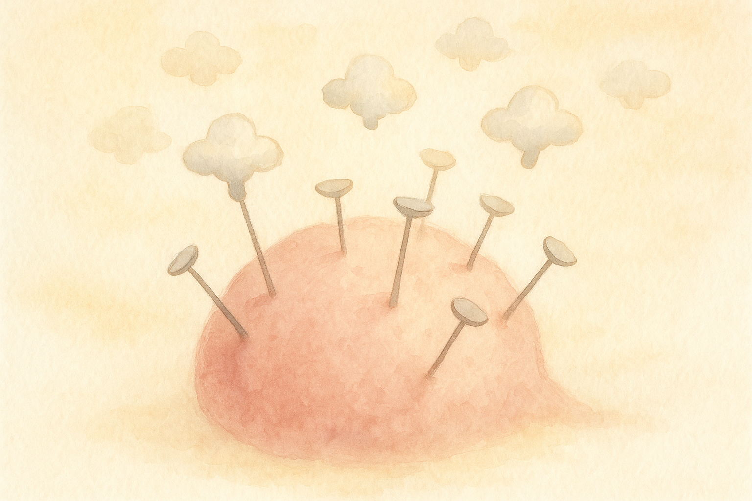 Watercolor: a single round soft pink cell-like shape with mu