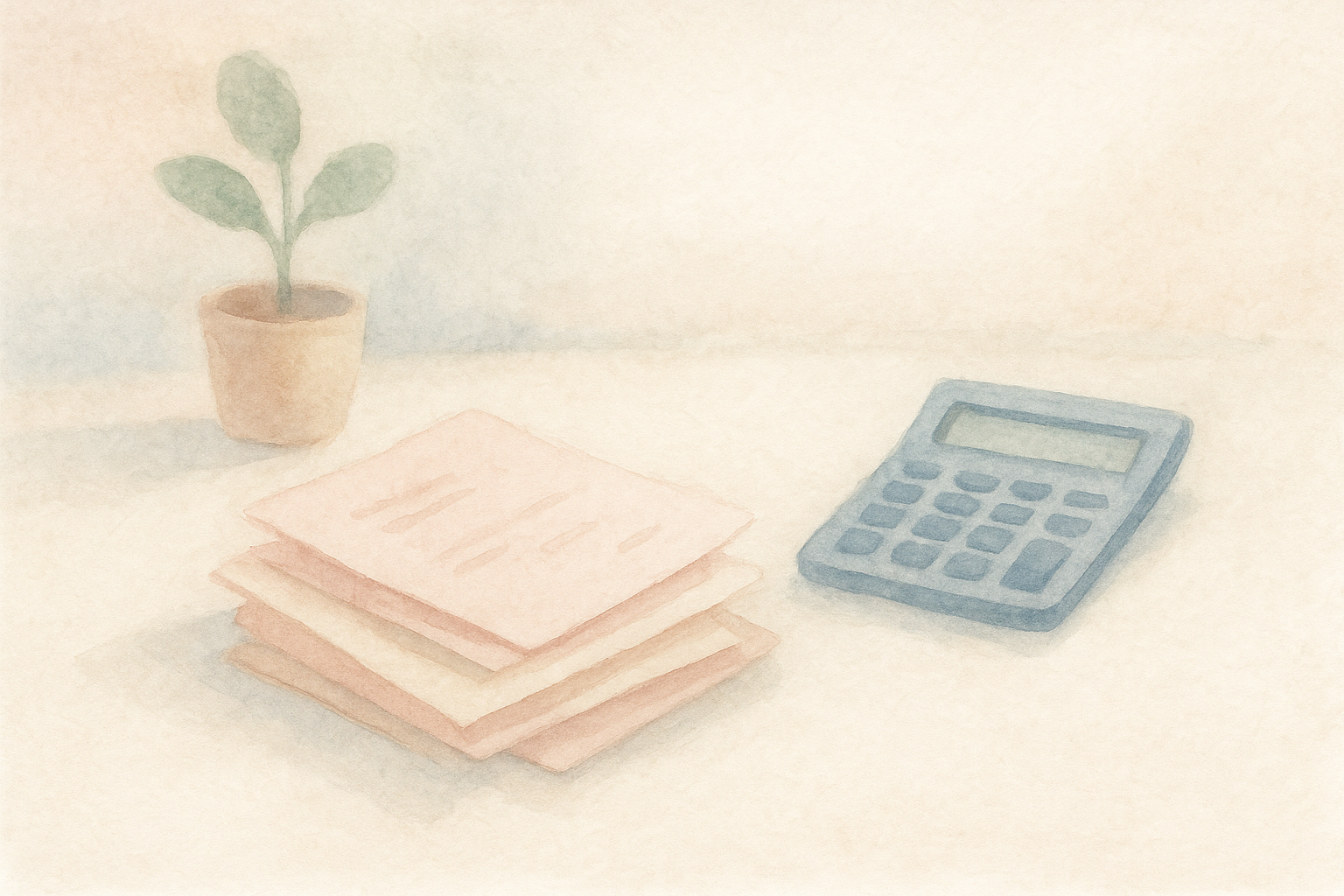 Watercolor: a soft pile of receipts arranged in a gentle sta