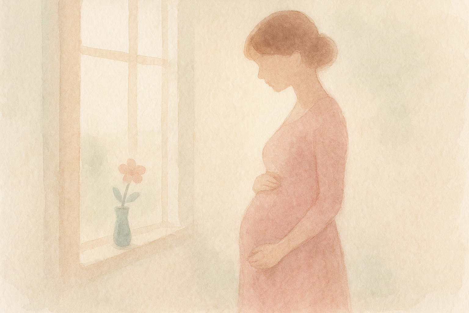 Watercolor: a soft silhouette of a pregnant woman from the s