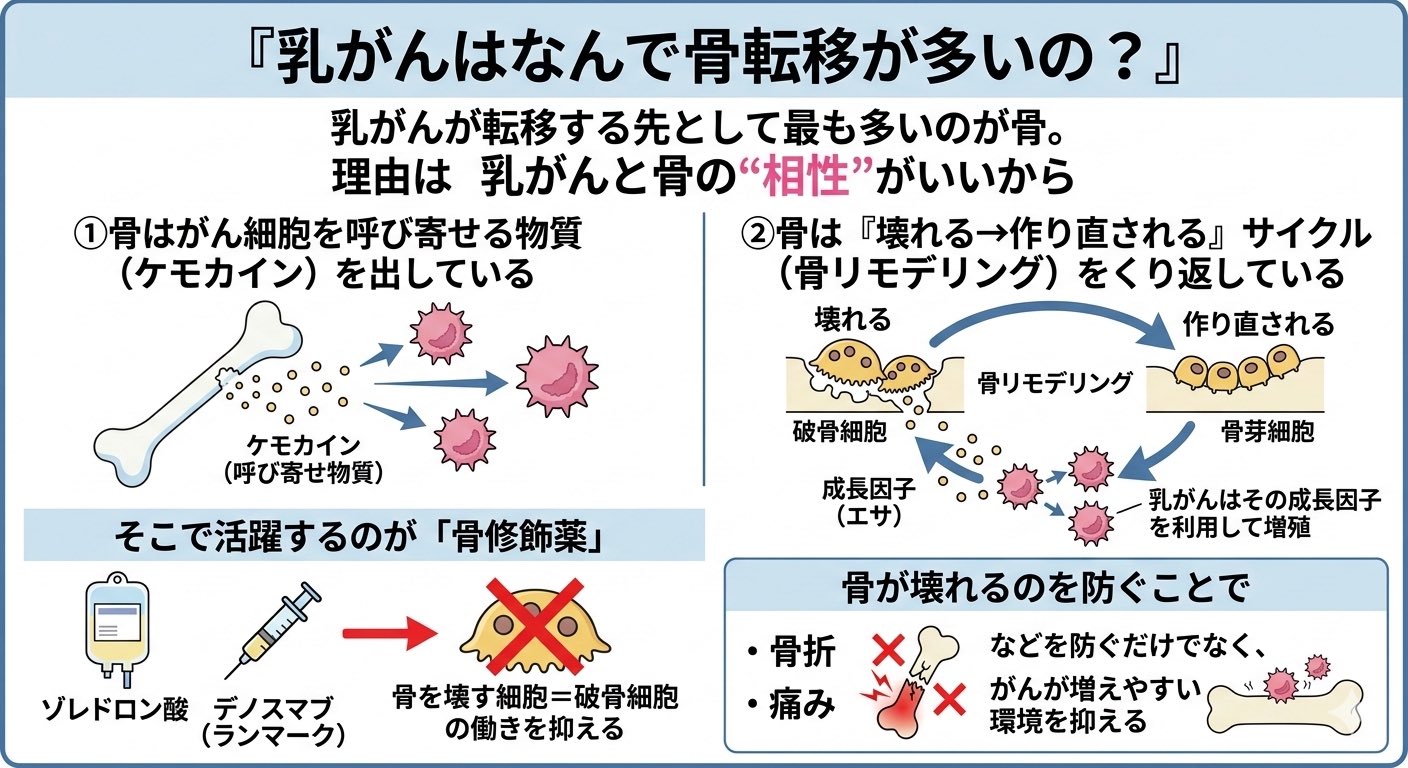 乳がんはなんで骨転移が多いの？