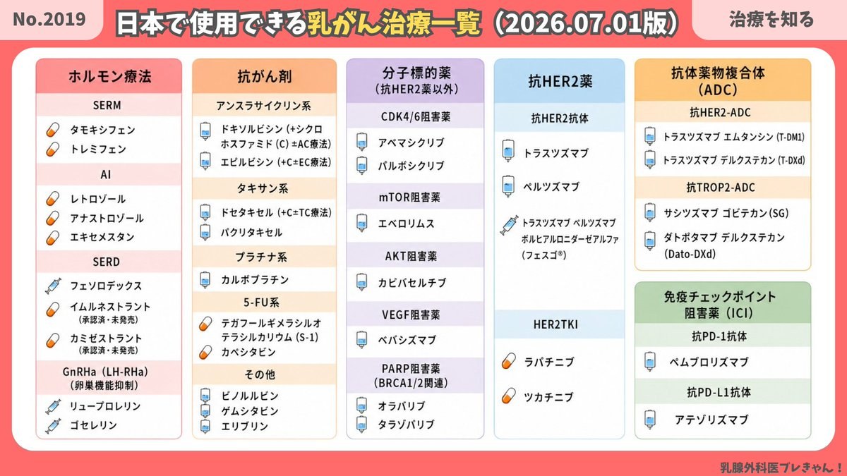 日本で使える乳がんの薬一覧（2026.07.01）