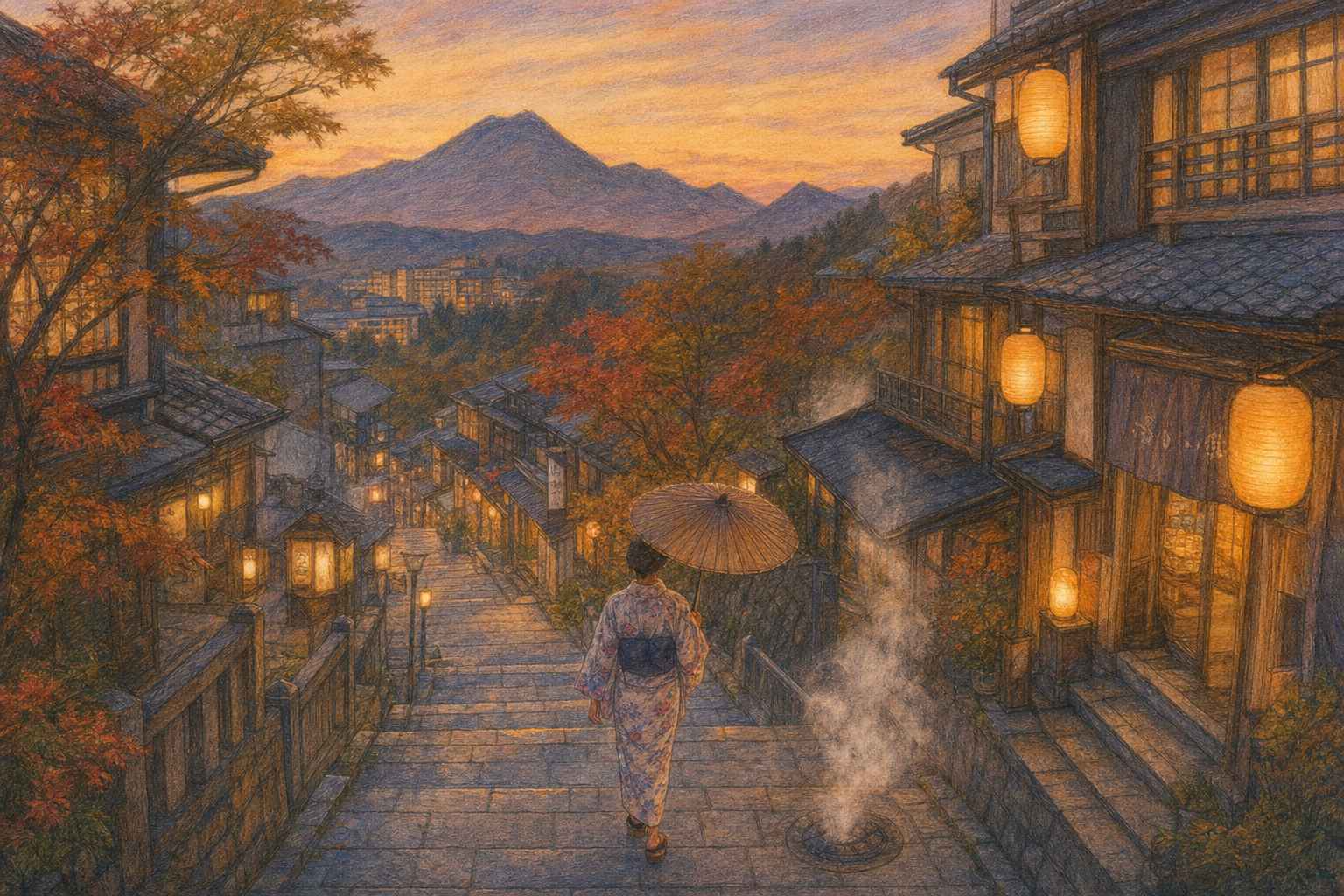 夕暮れの伊香保石段街